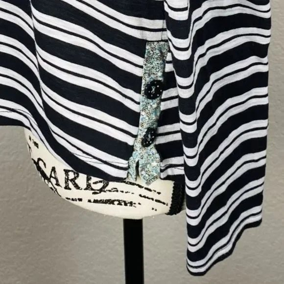 Anthropologie 9-H15 STCL Sz S Long Sleeve Knit Top Black White Striped Boat Neck - Picture 6 of 11